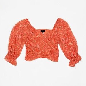 1. State Paisley Print Top Size S Orange Cropped Vibrant Boho‎ Festival Summer